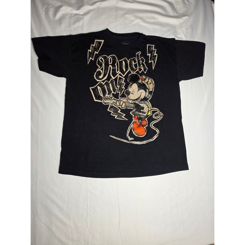 Disney Mickey Mouse Rock On Graphic T-Shirt Black Cotton XL Short Sleeve